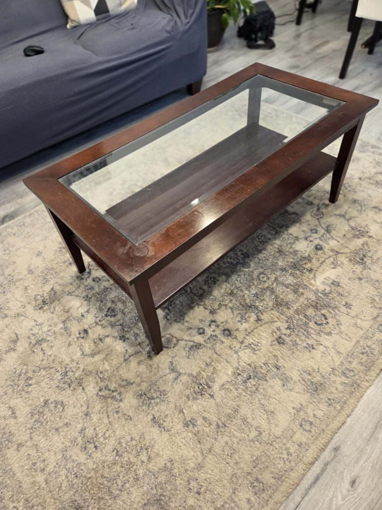 Glass Top Coffee Table - Dark Wood