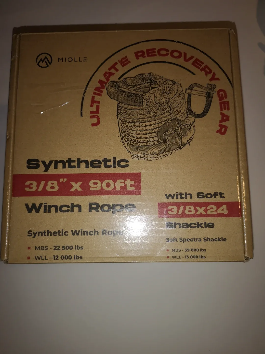 New MIOLLE 3/8" x 90ft Synthetic Winch Rope