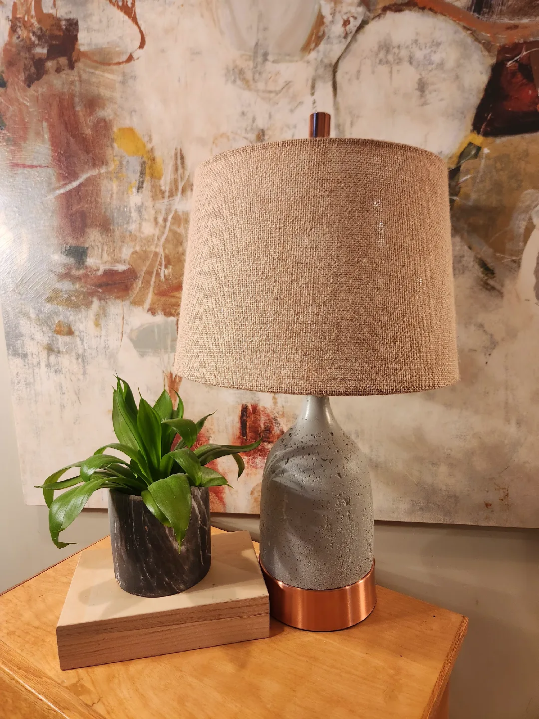modern minimalist copper and stone. burlap shade lamp image indicator(7)