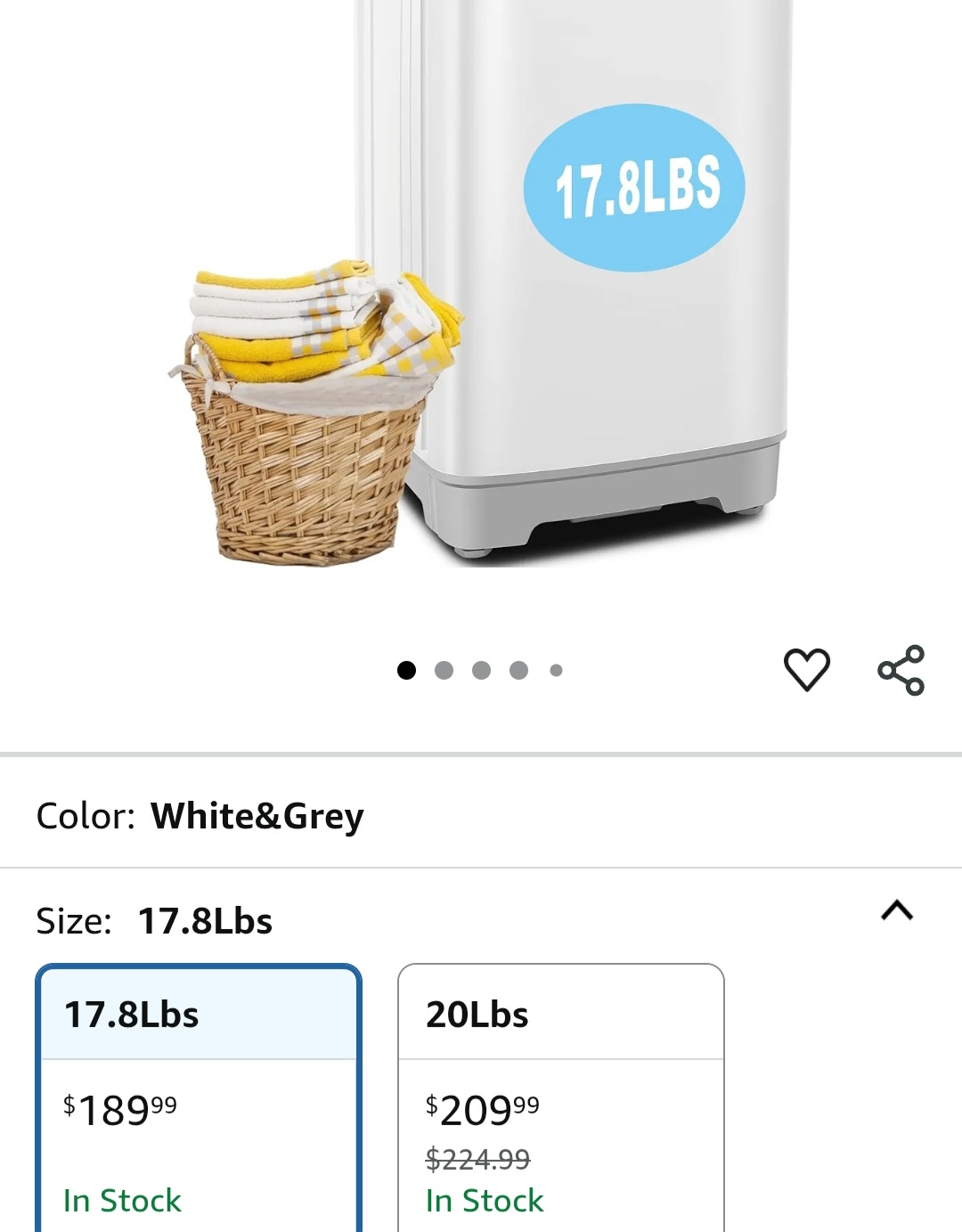 Nictemaw 17.8Lbs Portable Washing Machine - White & Grey - photo 2