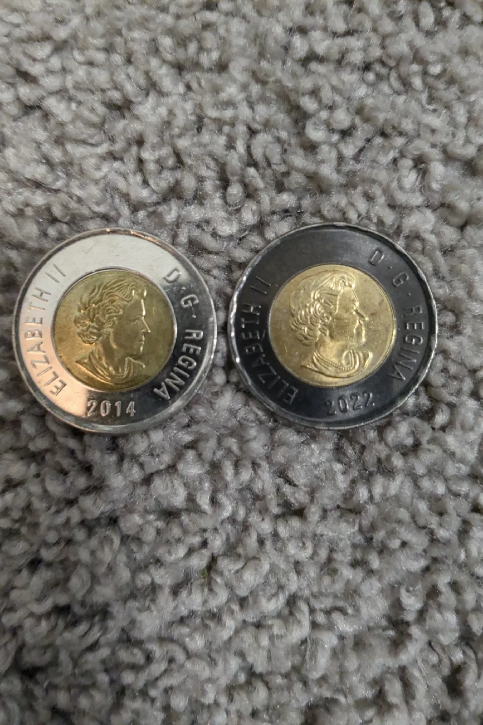 ONE black rim Canadian toonie. (Silver toonie is for comparison) image indicator(3)