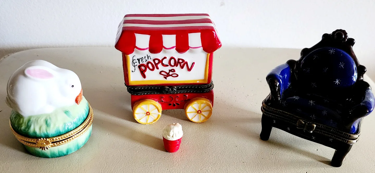 Lilliput Lane Trinket Boxes - Popcorn, Rabbit, Chair. $20 EACH thumbnail