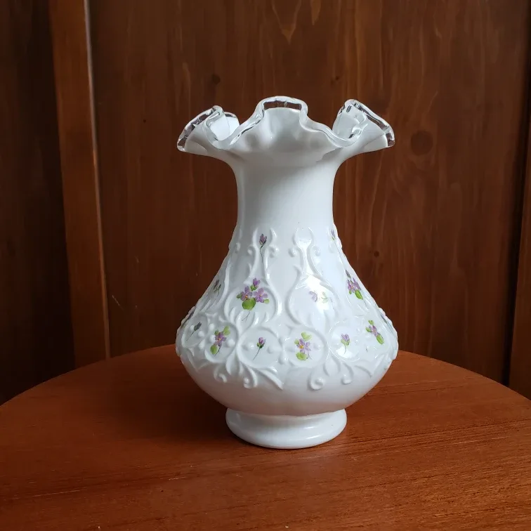 Fenton Handmade White Vase with Floral Design image indicator(6)