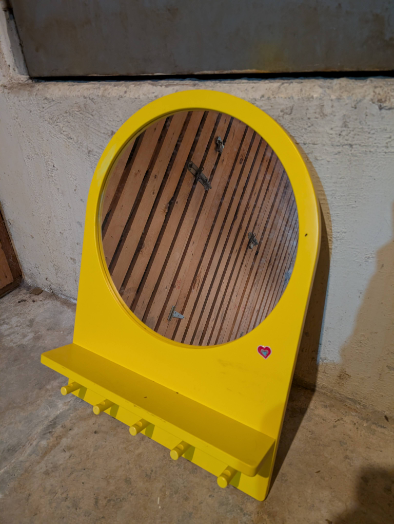 Yellow Mirror with Shelf and Hooks