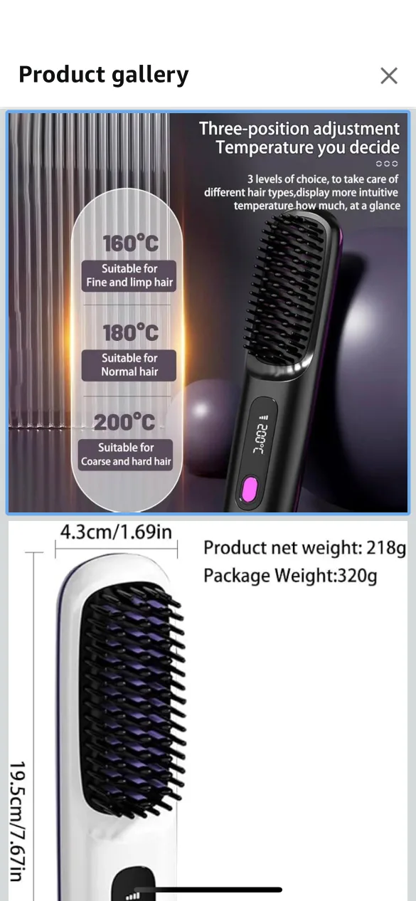 Wireless Portable Hair Straightening Comb image indicator(2)