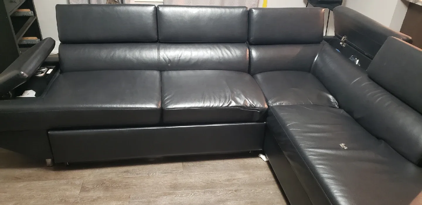 Black Leather Sectional Sofa with Ottoman image indicator(2)