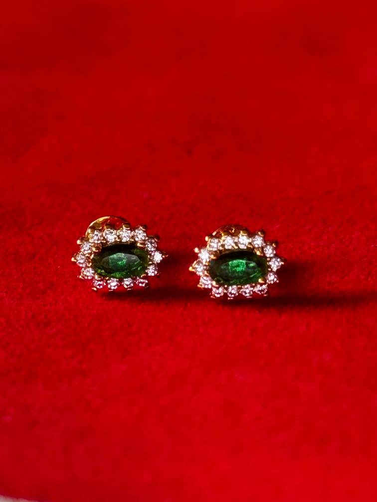 Oval Gemstone Gold Plated Stud Earrings