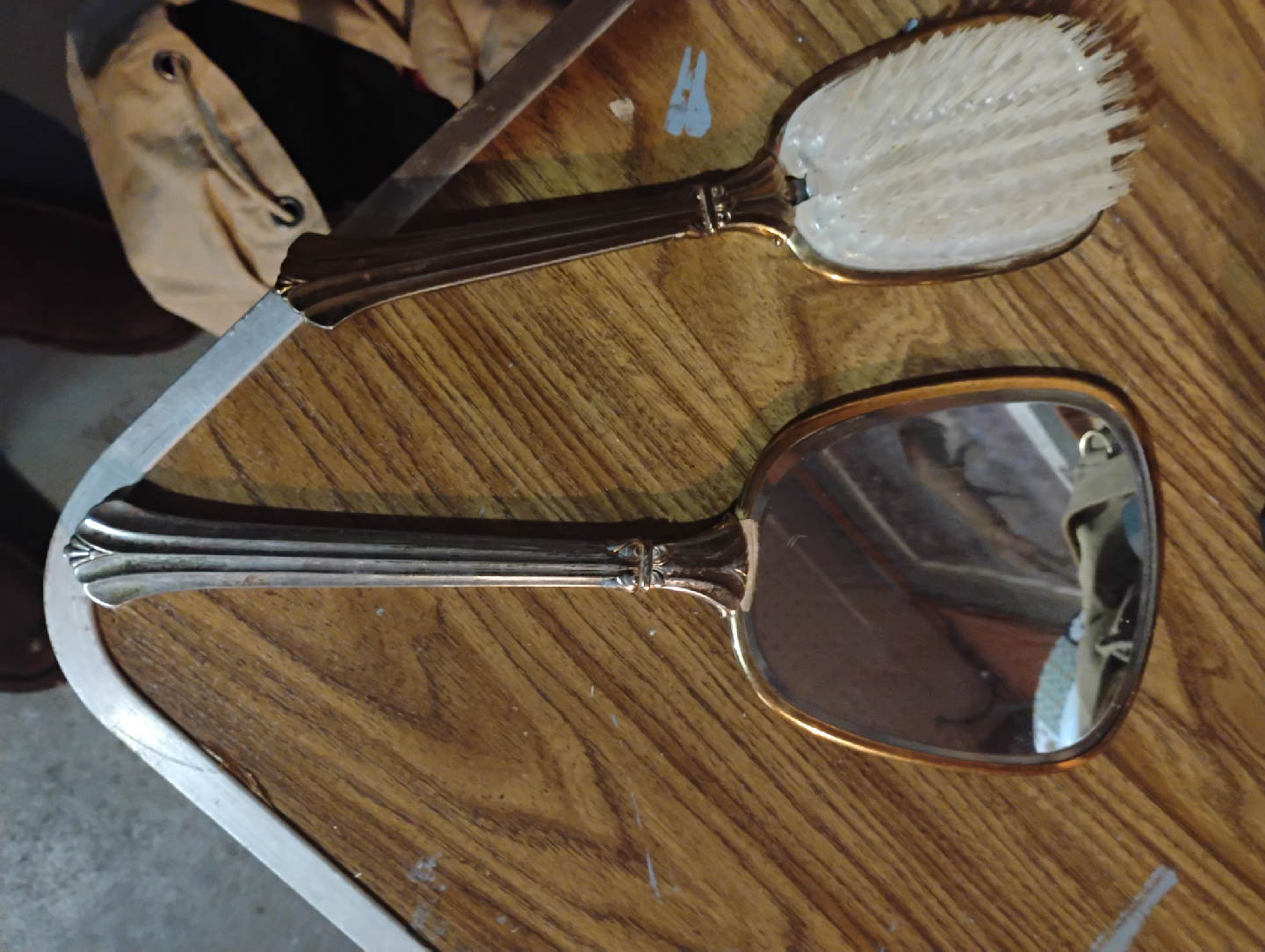 Vintage Gold-Tone Vanity Set - Brush & Mirror