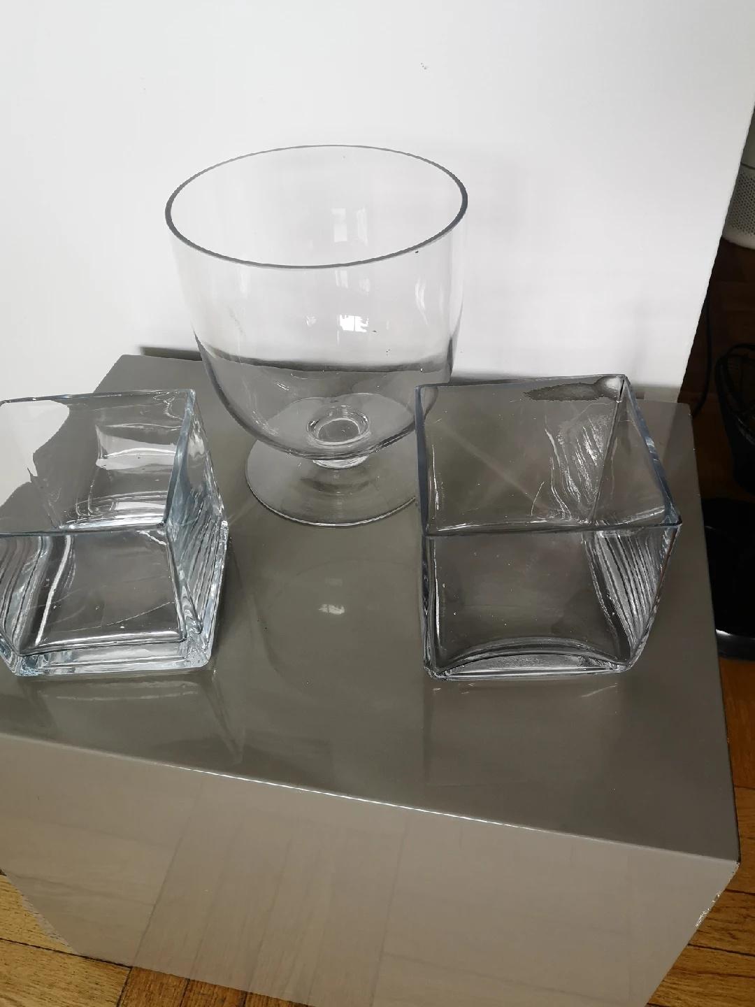 Glass Bowl & Square Vase Set