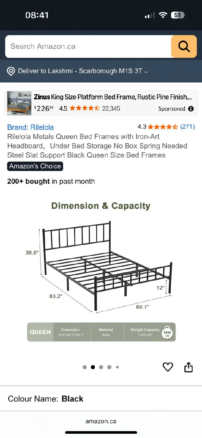 Rilelola Queen Bed Frame - Black Metal image indicator(2)
