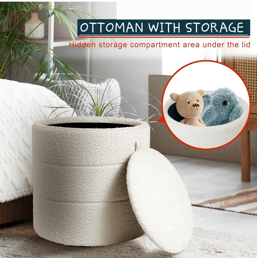 Cream  Round Ottoman with Storage 17.5"x18" - photo 3