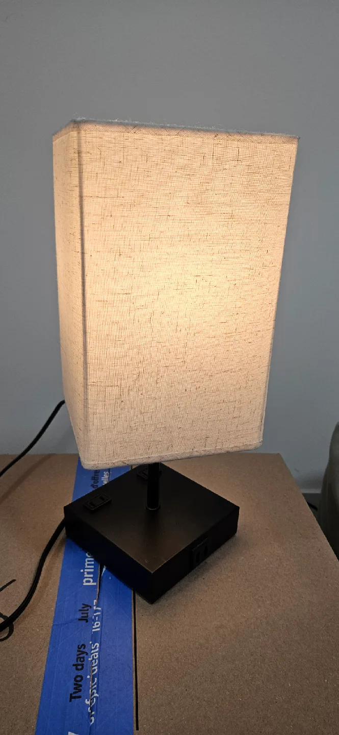 Square Table Lamp with USB Ports and 2 plugs