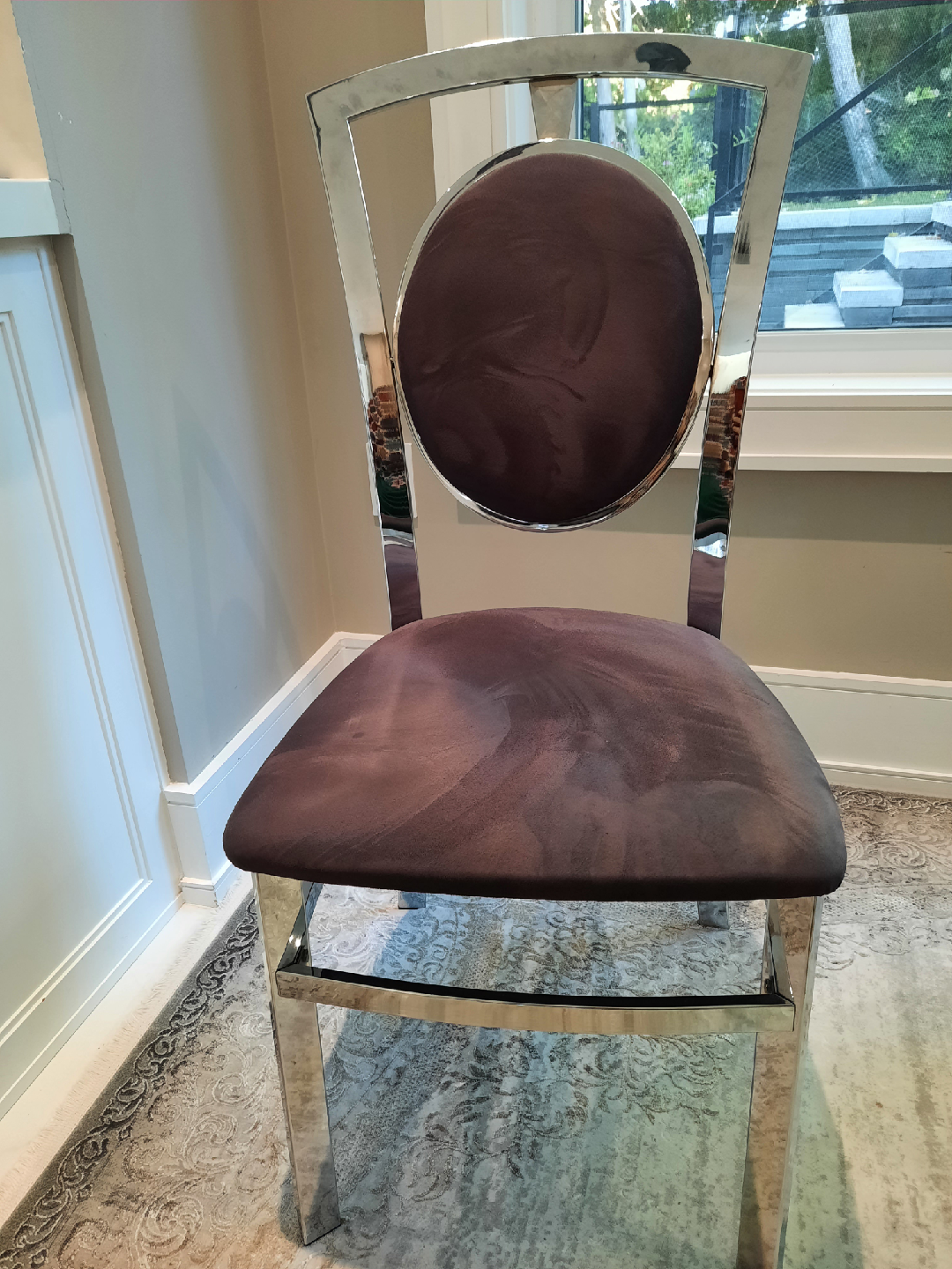 Silver Frame Chair with Brown Cushion