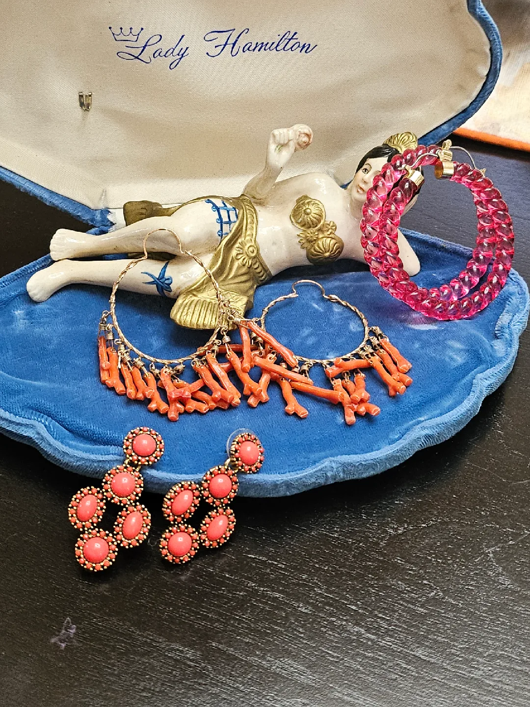 3 pairs of different earrings 1 Stella & Dot Coral Earrings thumbnail