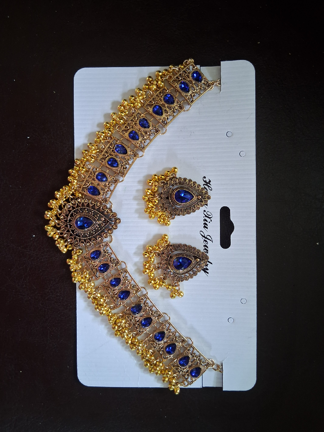 Necklace and Earring Set - Gold and Blue