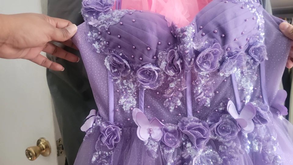 Purple Dress with Floral and Butterfly Details - photo 2