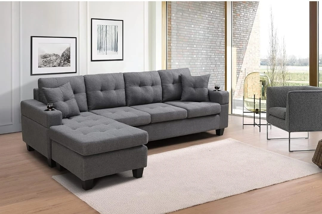 Grey Sectional Sofa with Ottoman