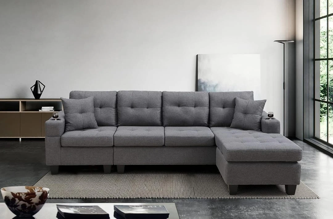 Grey Sectional Sofa with Ottoman - photo 2