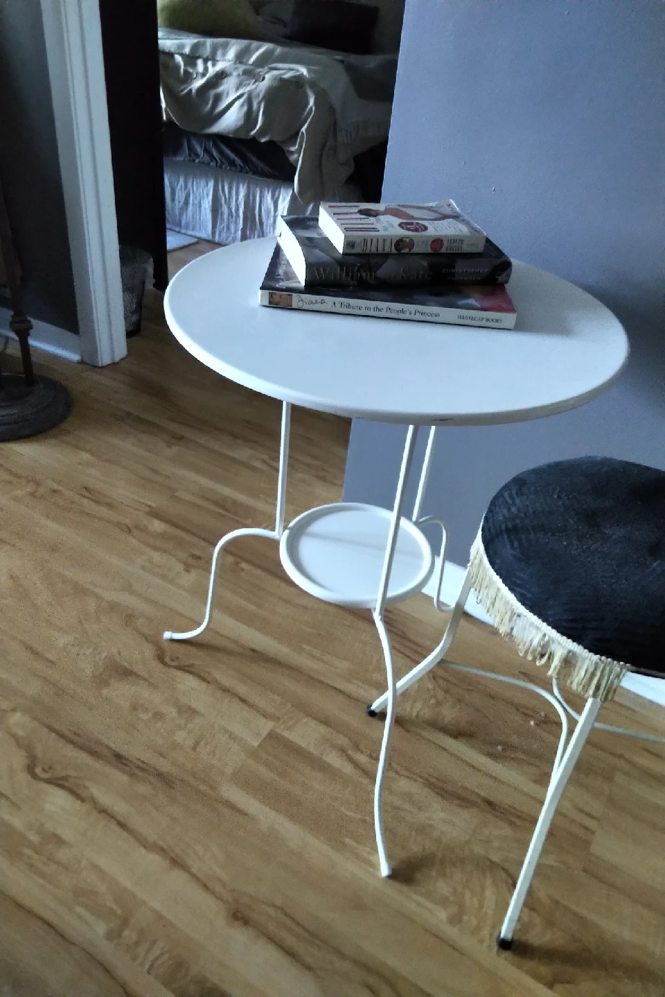 IKEA White Round Side Table with Shelf - photo 5
