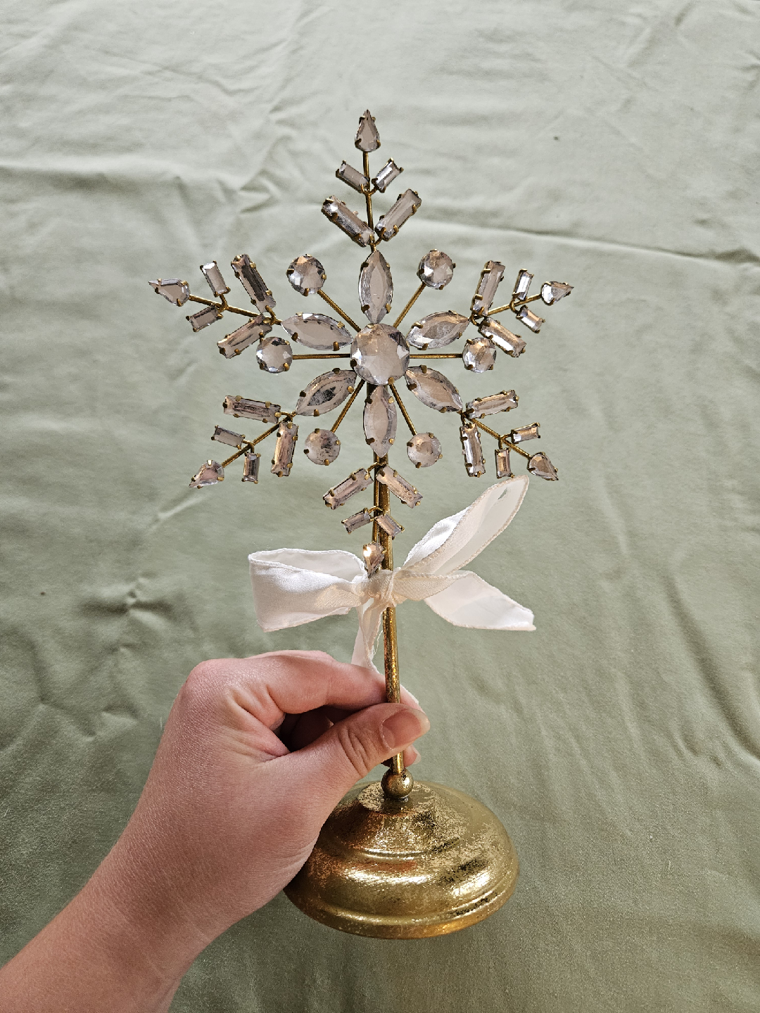 Crystal Snowflake with an Ivory Bow Christmas Tabletop Ahsland - photo 3