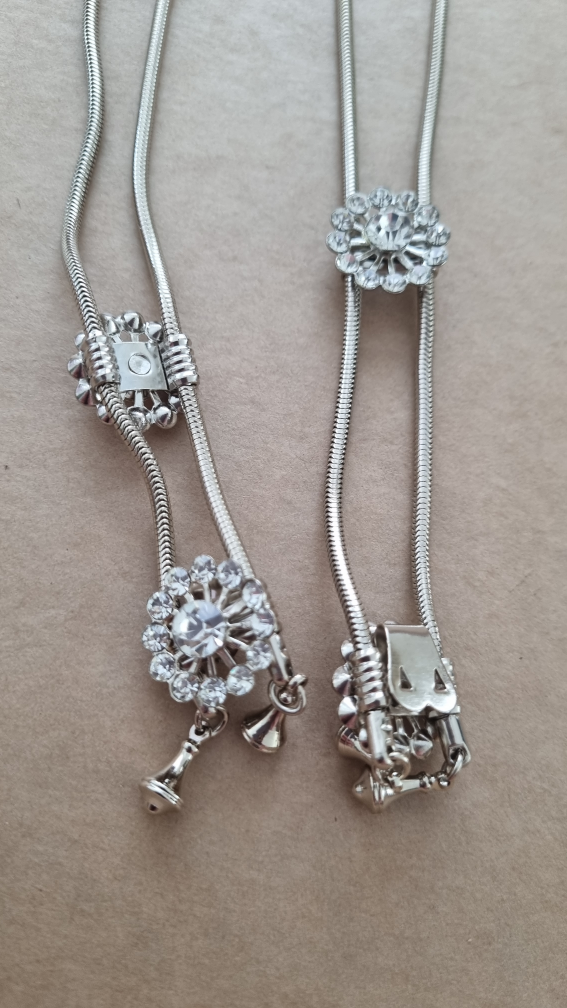 Silver Tone Bolo Tie with Rhinestone Accents