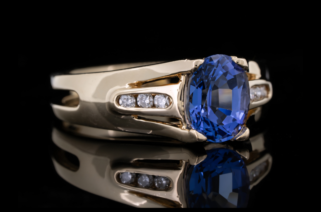 Blue Tanzanite & Diamond Gold Ring - photo 3
