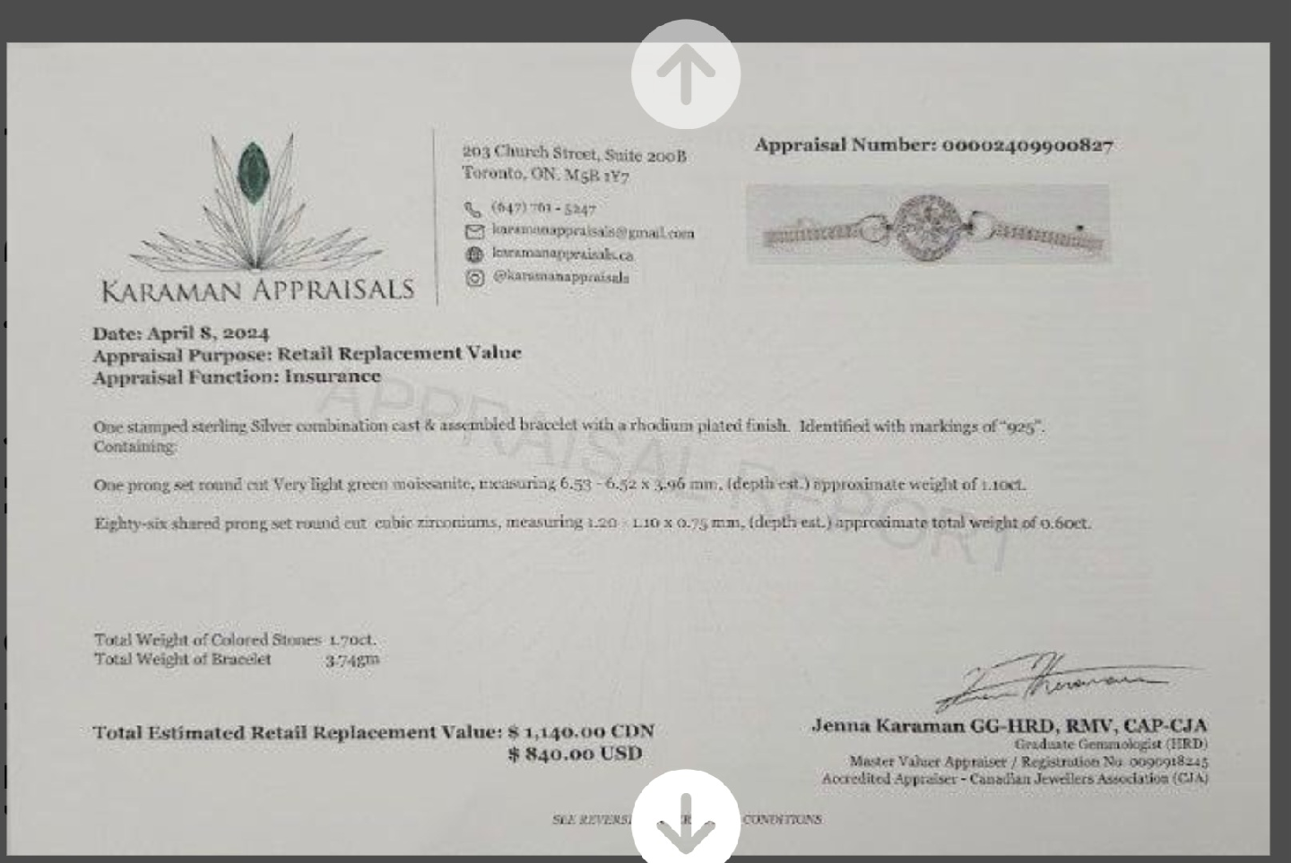 Appraisal (1.7ct Lt )Green Moissanite Bracelets - photo 3