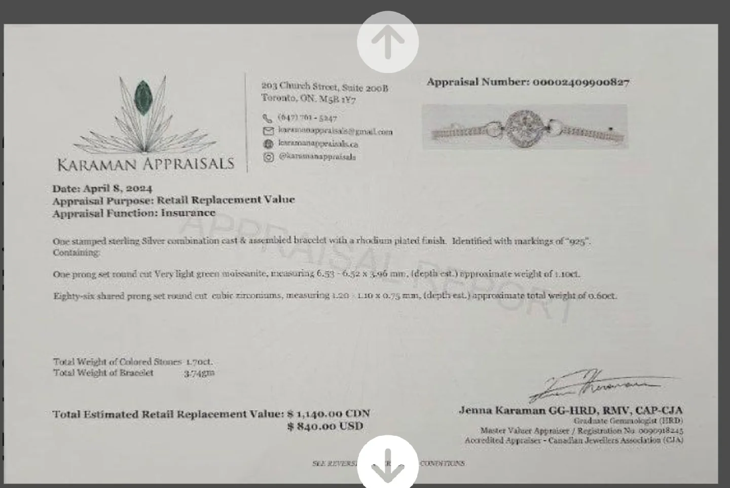 Appraisal (1.7ct Lt )Green Moissanite Bracelets image indicator(3)