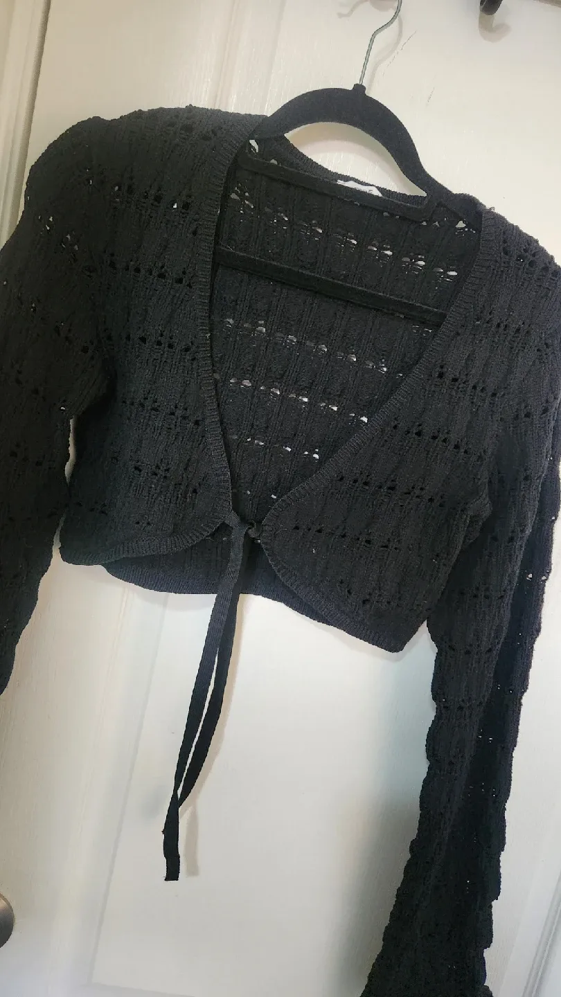 Black Crochet Tie-Front Cardigan image indicator(2)