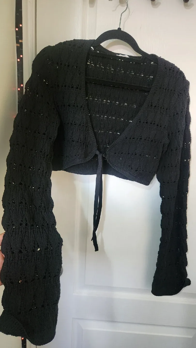 Black Crochet Tie-Front Cardigan image indicator(3)
