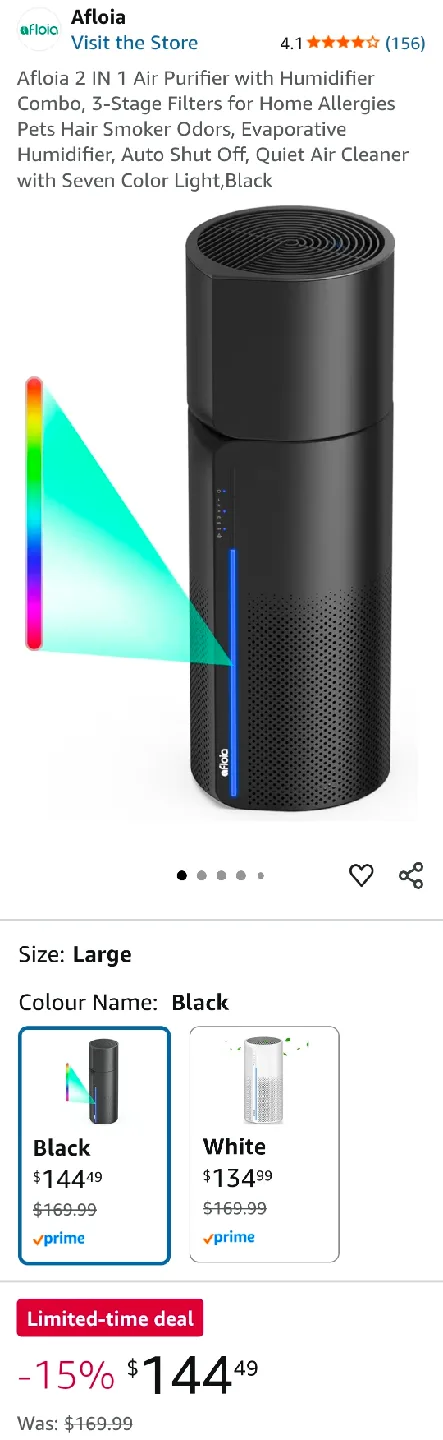 Afloia 2 IN 1 Air Purifier Humidifier - Black image indicator(5)