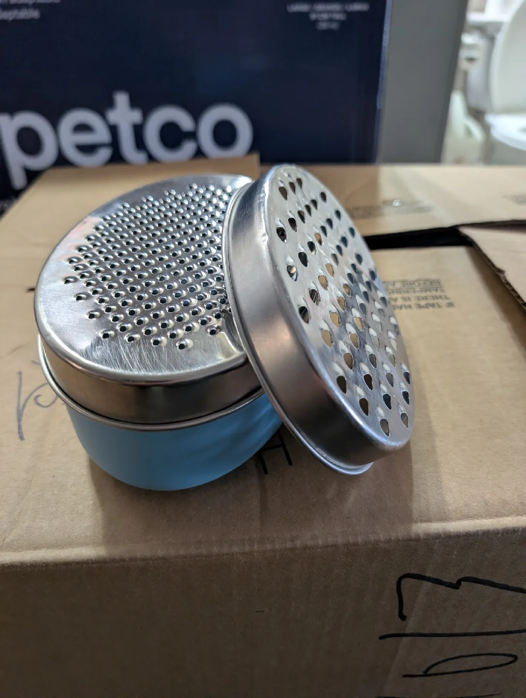 Round Stainless Steel & Blue Grater thumbnail