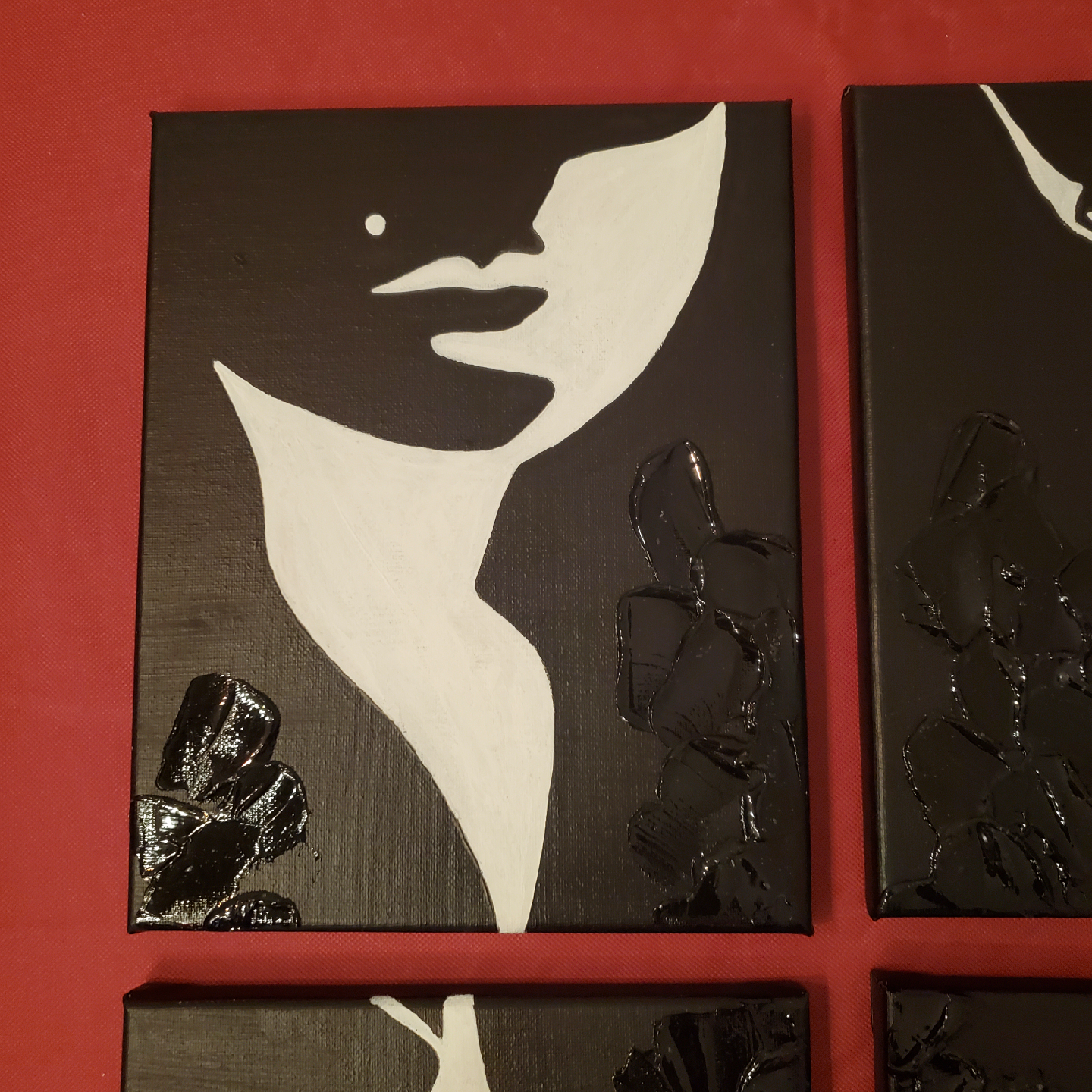 Set of 4 Black & White Face Art Canvases - photo 5