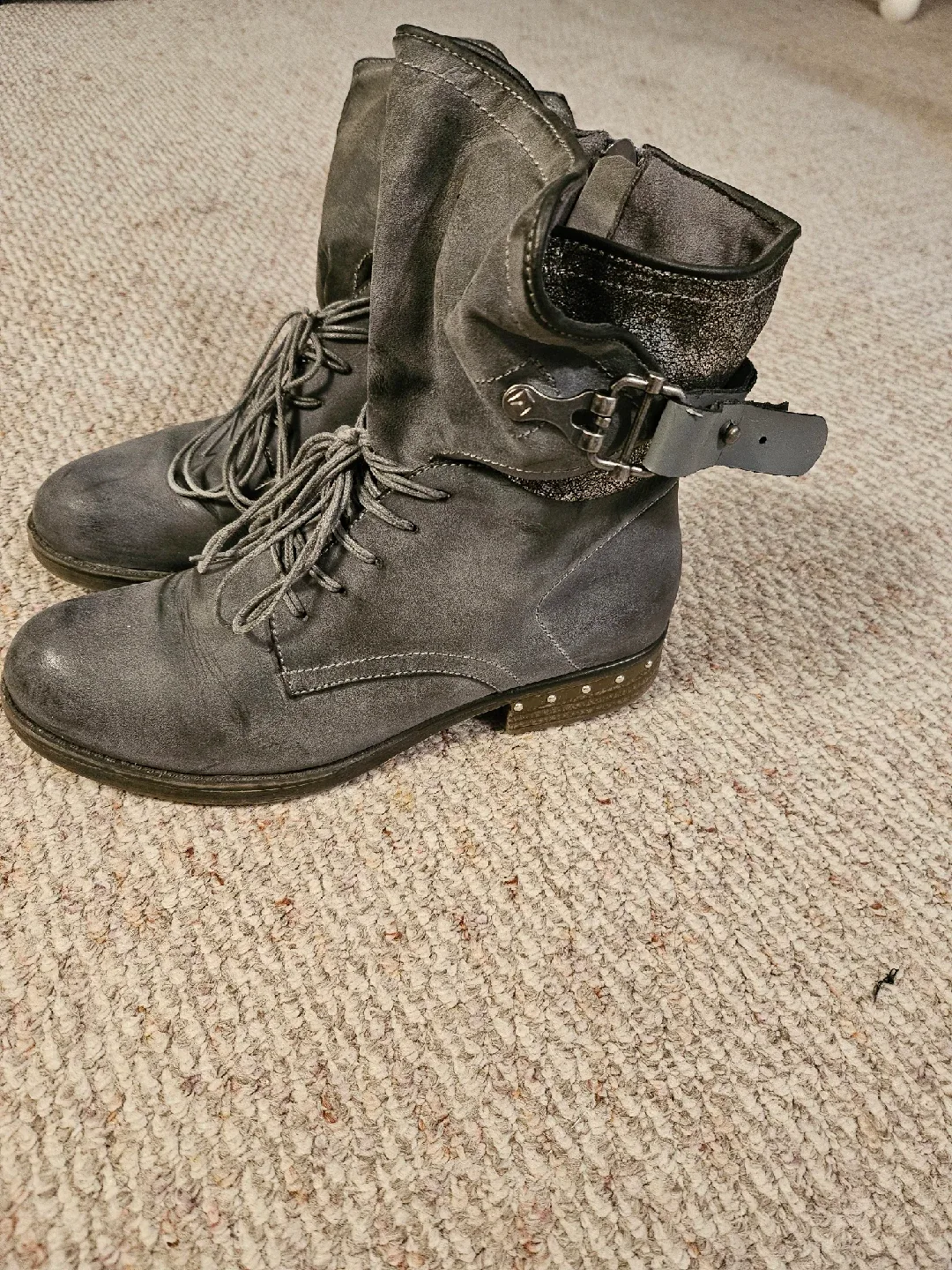 Bed Stu Grey Leather Boots, Size 8 thumbnail