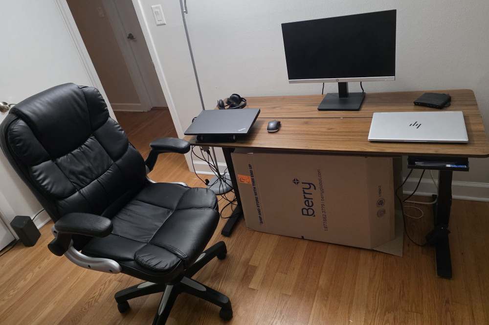 Electric Standing Desk & Black Office Chair