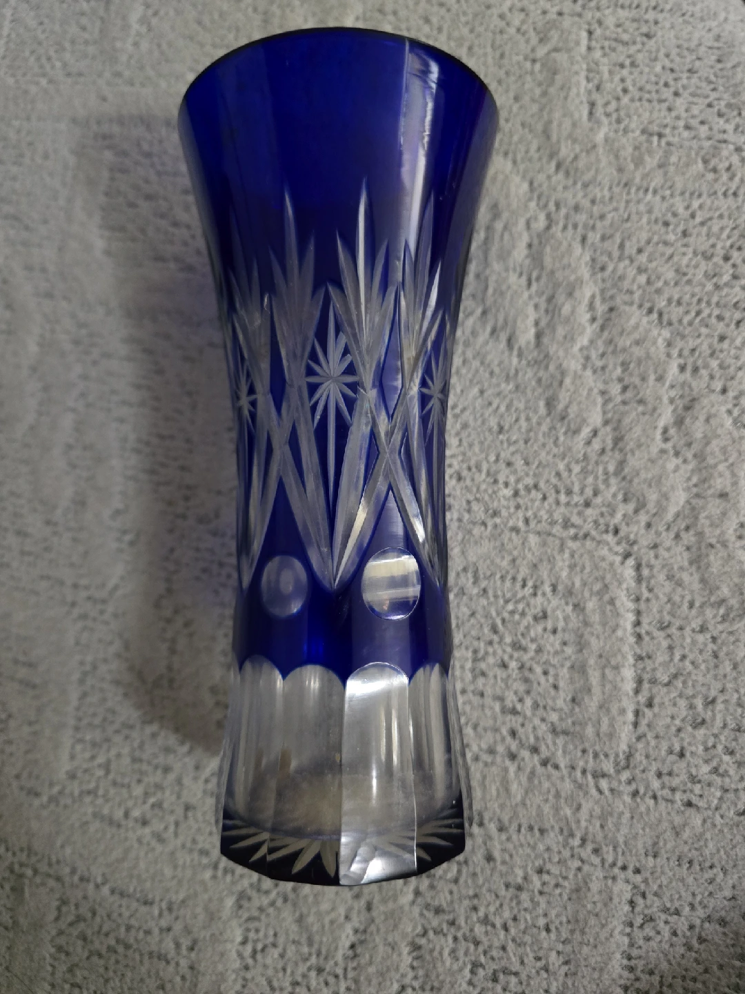 Blue Crystal Bohemian  Art  Vase Vintage