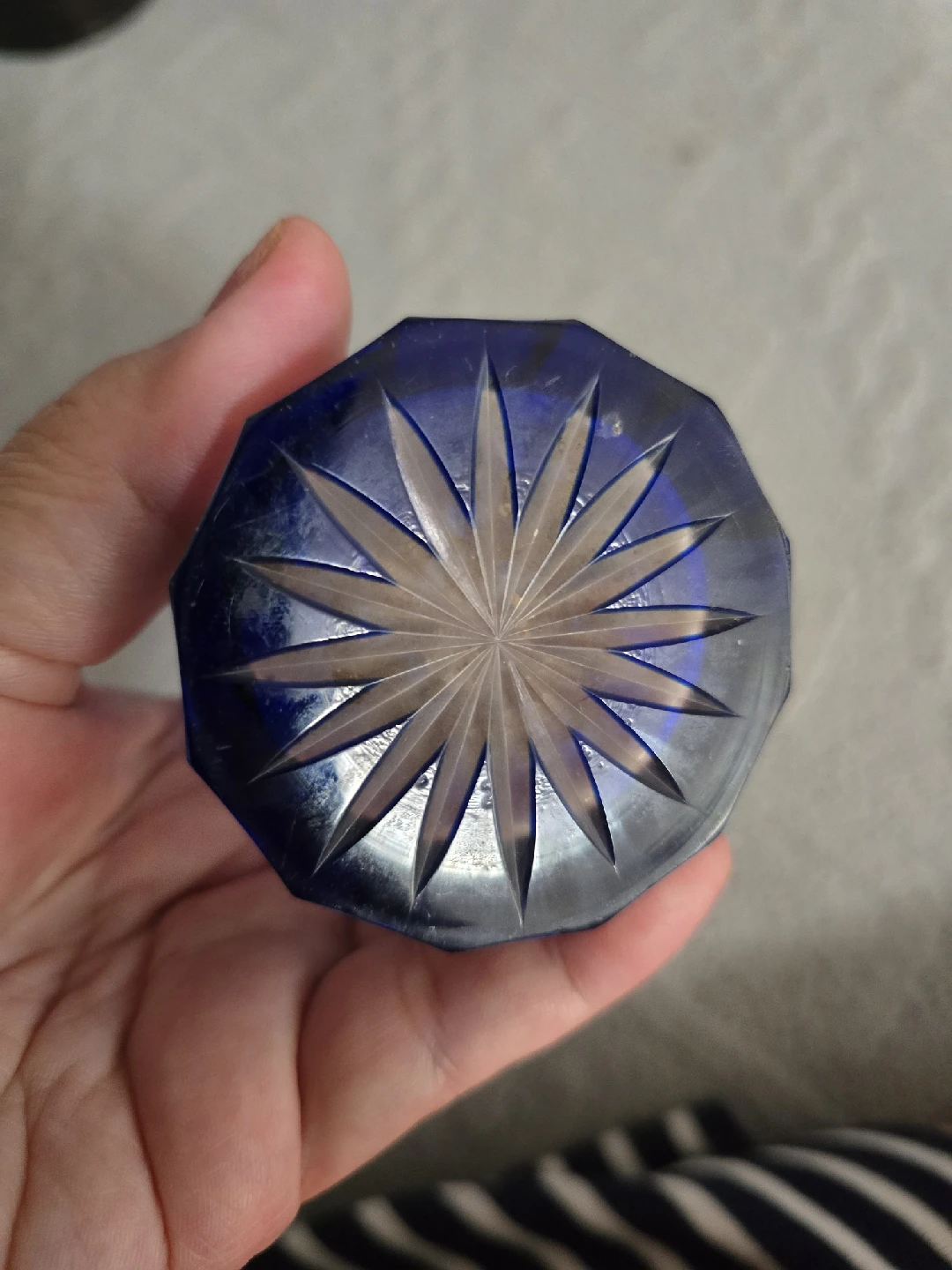Blue Crystal Bohemian  Art  Vase Vintage - photo 3