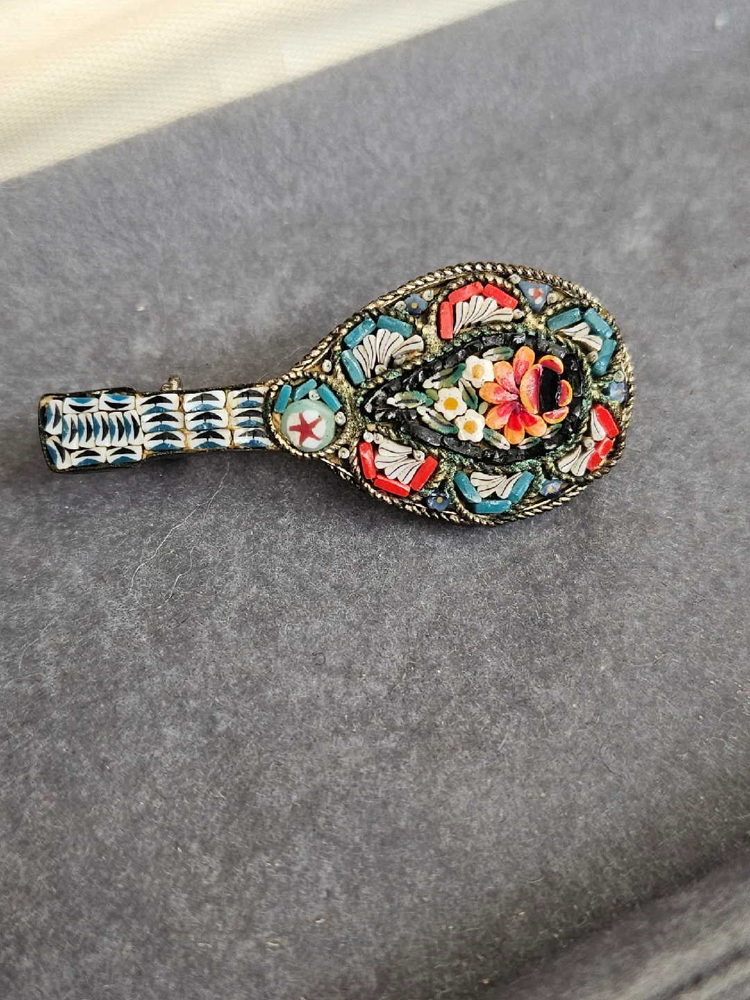 Vintage Italian Micro Mosaic Mandolin Brooch thumbnail