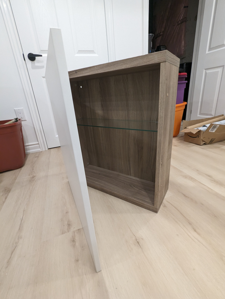 Wood Grain Cabinet with Glass Shelf