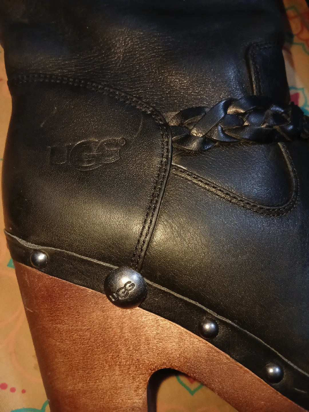 UGG Black Leather Knee High Boots, Size 5 image indicator(2)