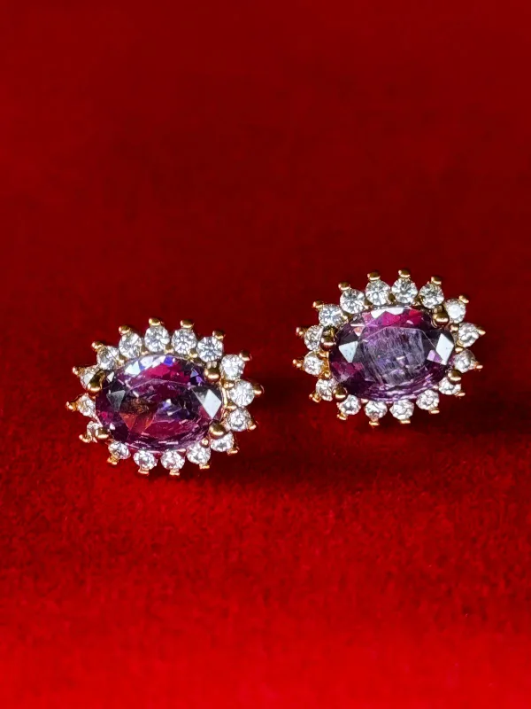 Oval Gemstone Gold Plated Stud Earrings image indicator(4)