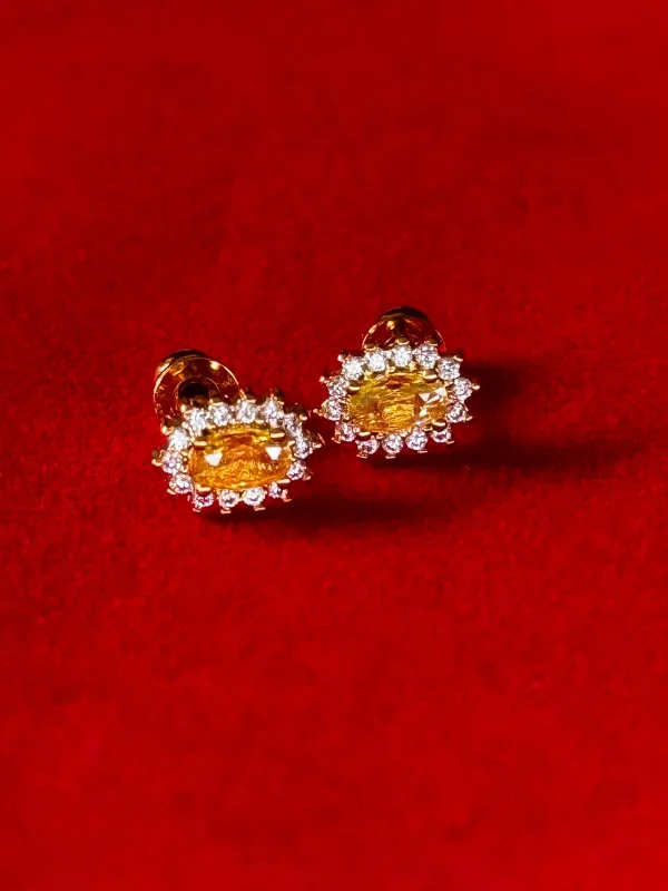 Oval Gemstone Gold Plated Stud Earrings image indicator(2)