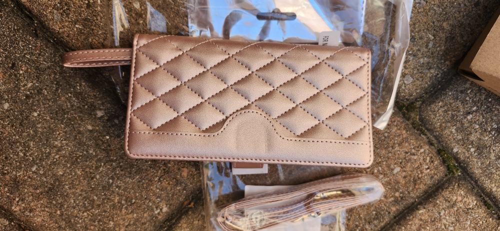Quilted Phone Wallet Case with Strap, pink, green, or black