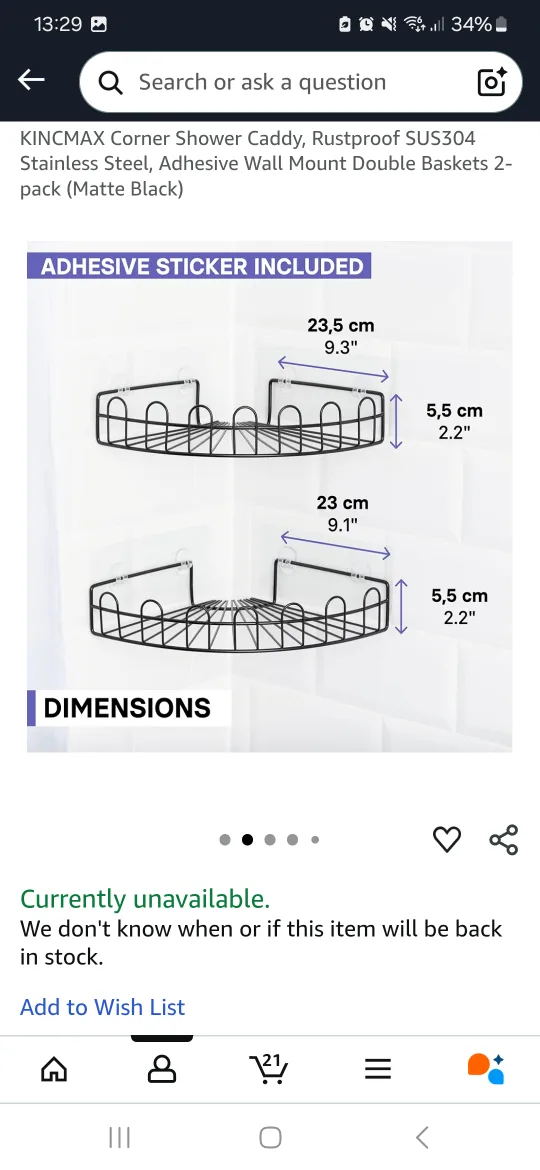 KINCMAX Corner Shower Caddy - Matte Black image indicator(2)