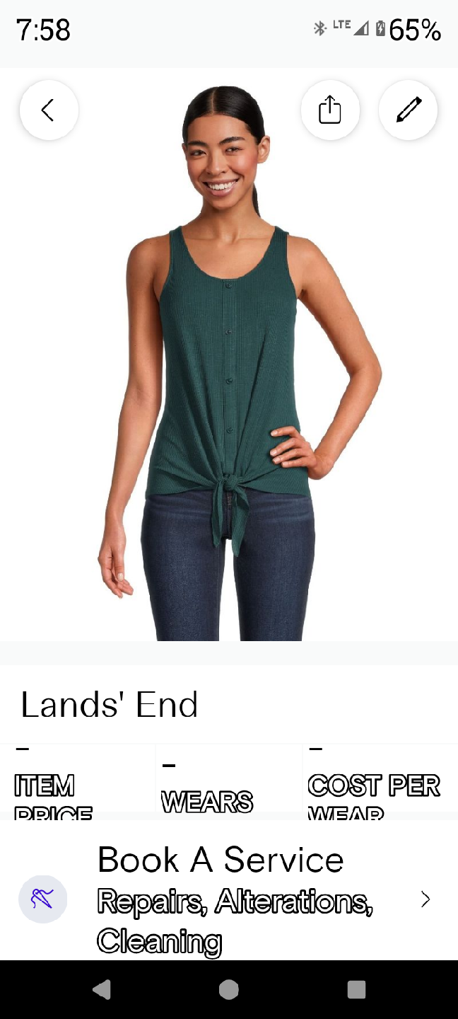 Lands' End Green Tie-Front Tank Top