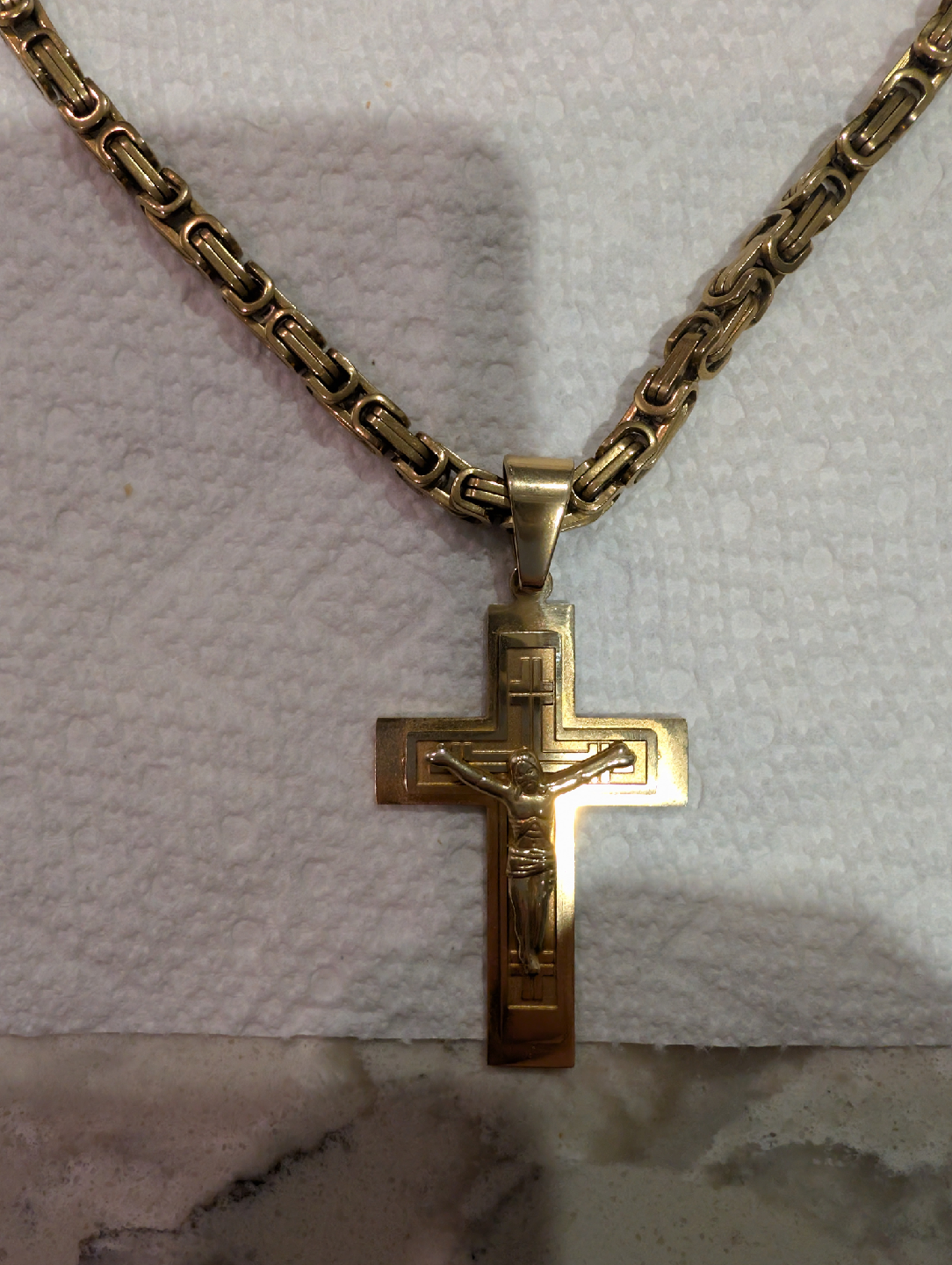 Gold Plated Cross with Jesus Christ Pendant Necklace - photo 3