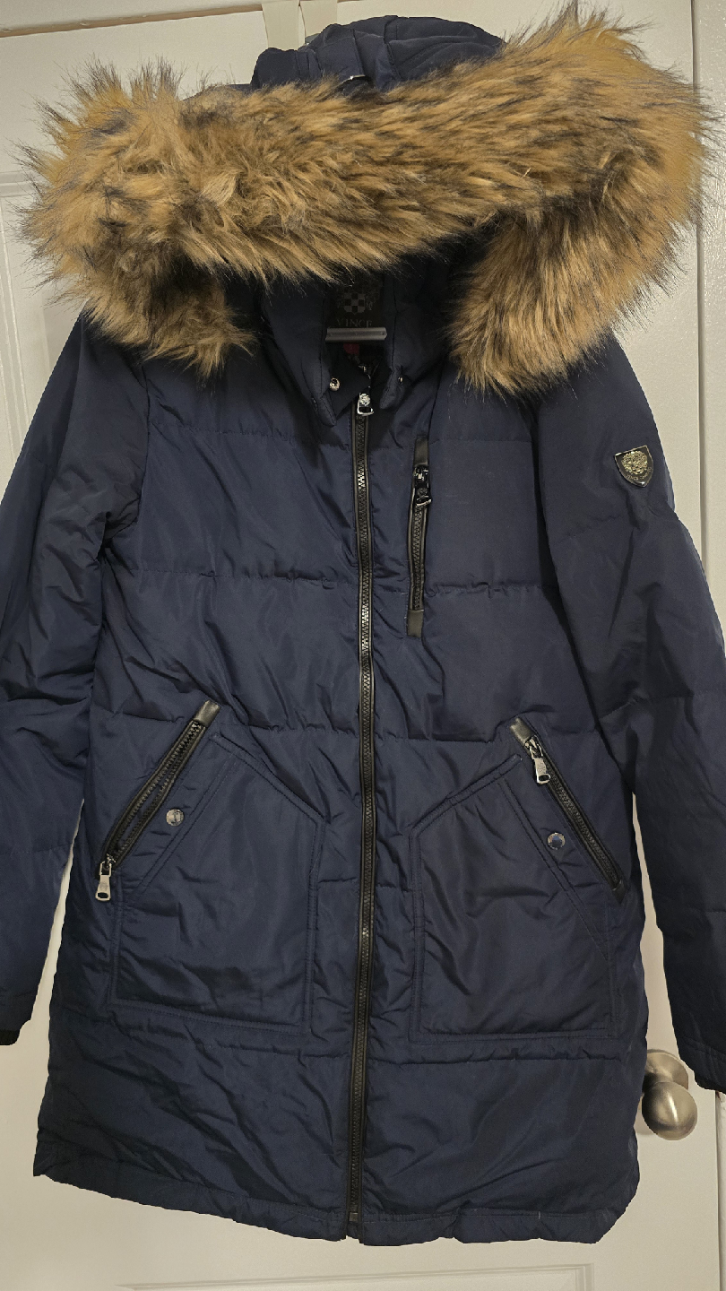 Puff long hooded parka for winter (size M, women's)
