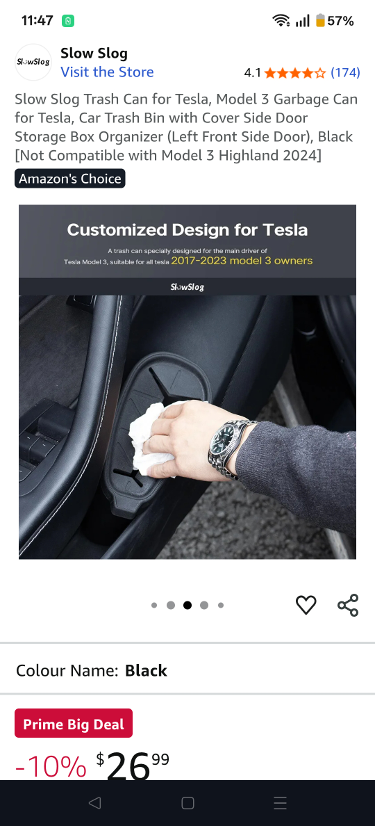 Slow Slog Tesla Model 3 Trash Can - Black