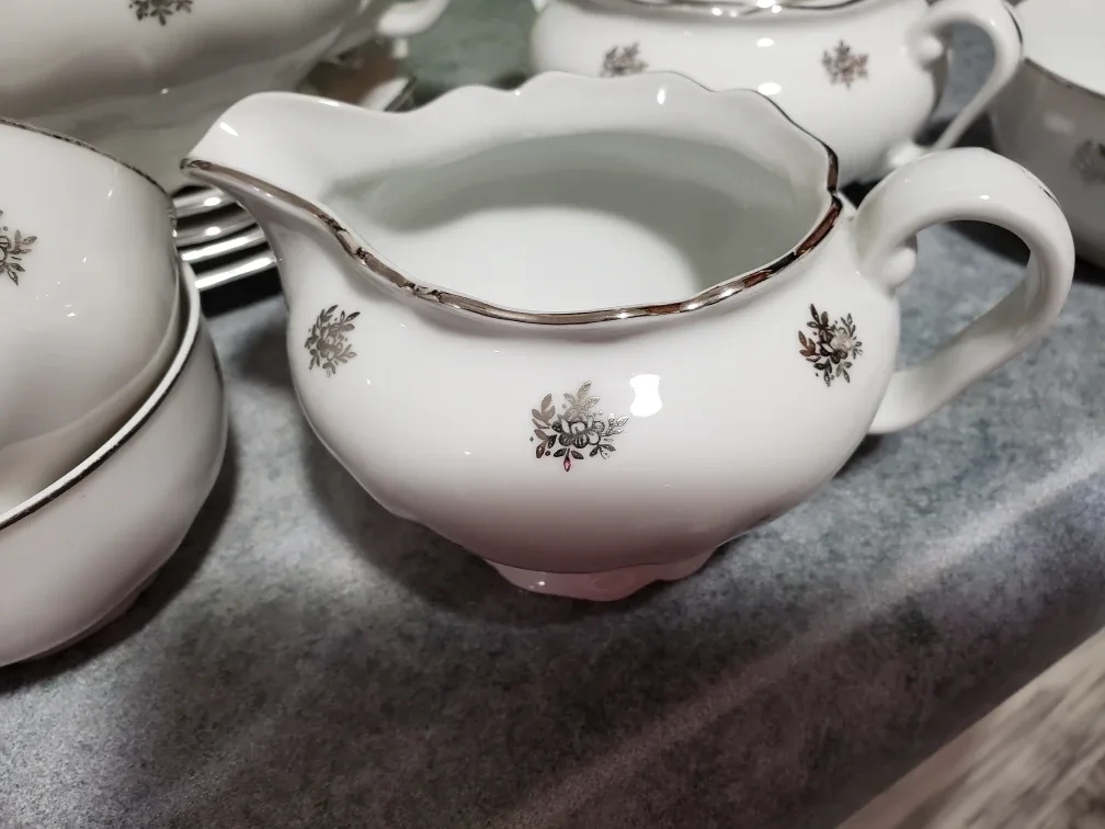Vintage MCM 38 fine porcelain Tea Set  Silver Maple Leaf image indicator(2)