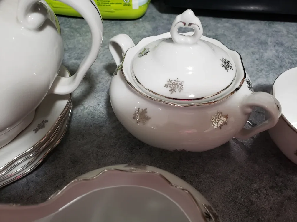 Vintage MCM 38 fine porcelain Tea Set  Silver Maple Leaf image indicator(4)